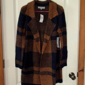 Plaid Open Front Cardigan Sweater